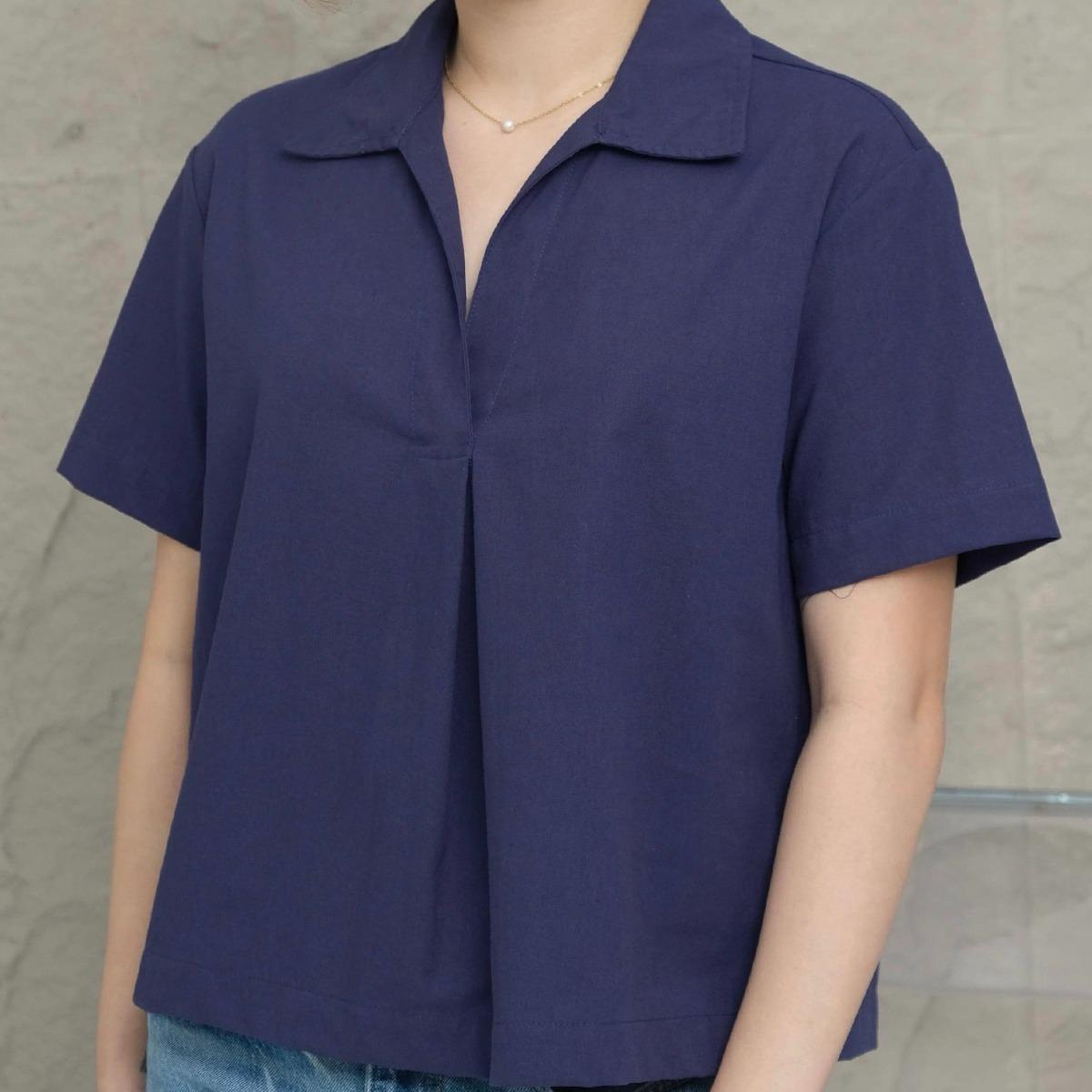 HTP Open Collar Linen Top For Women