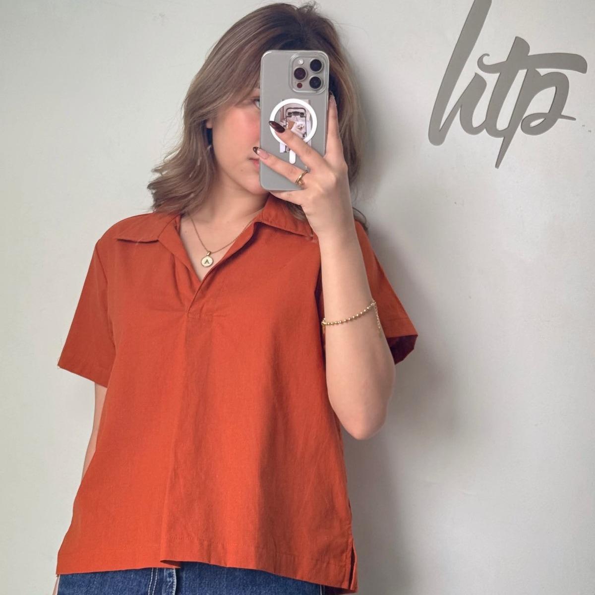 HTP Open Collar Linen Top For Women