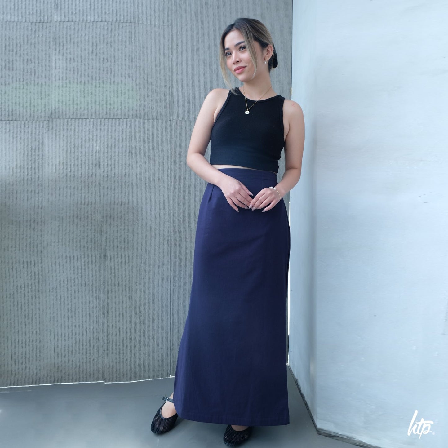 HTP Linen Side Slit Maxi Skirt for Women