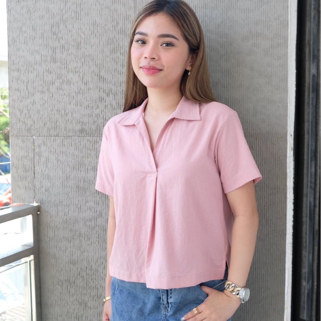 HTP Open Collar Linen Top For Women