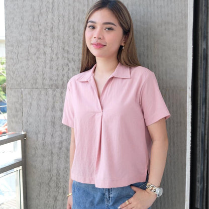 HTP Open Collar Linen Top For Women