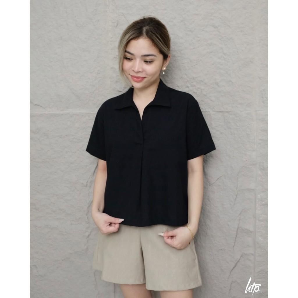 HTP Open Collar Linen Top For Women