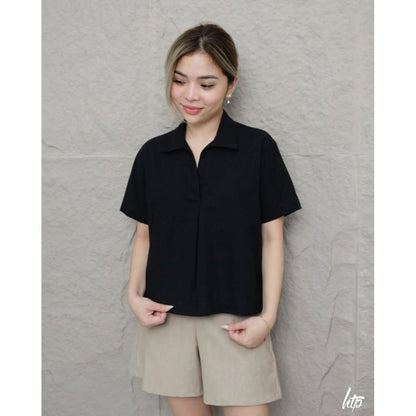 HTP Open Collar Linen Top For Women