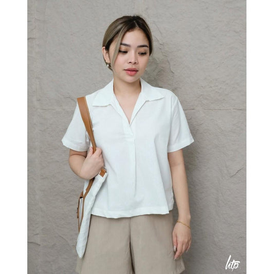 HTP Open Collar Linen Top For Women