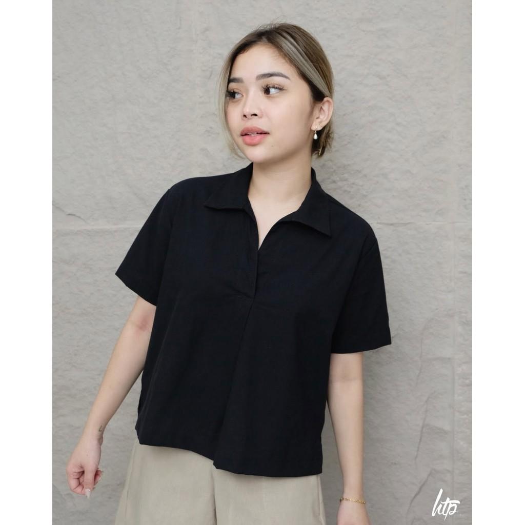 HTP Open Collar Linen Top For Women