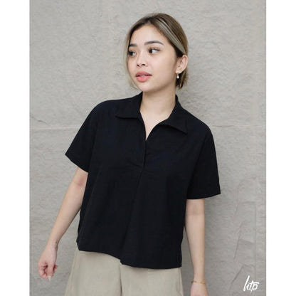 HTP Open Collar Linen Top For Women