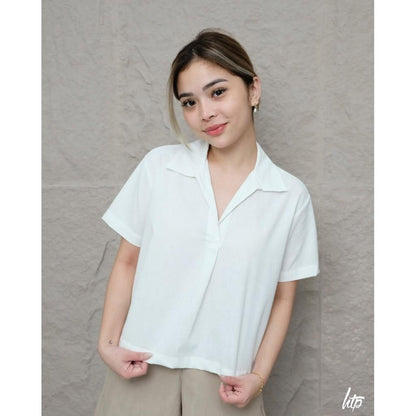 HTP Open Collar Linen Top For Women