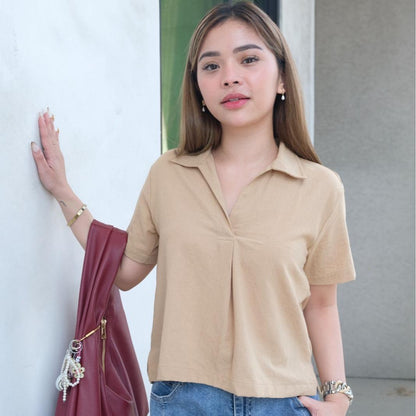 HTP Open Collar Linen Top For Women