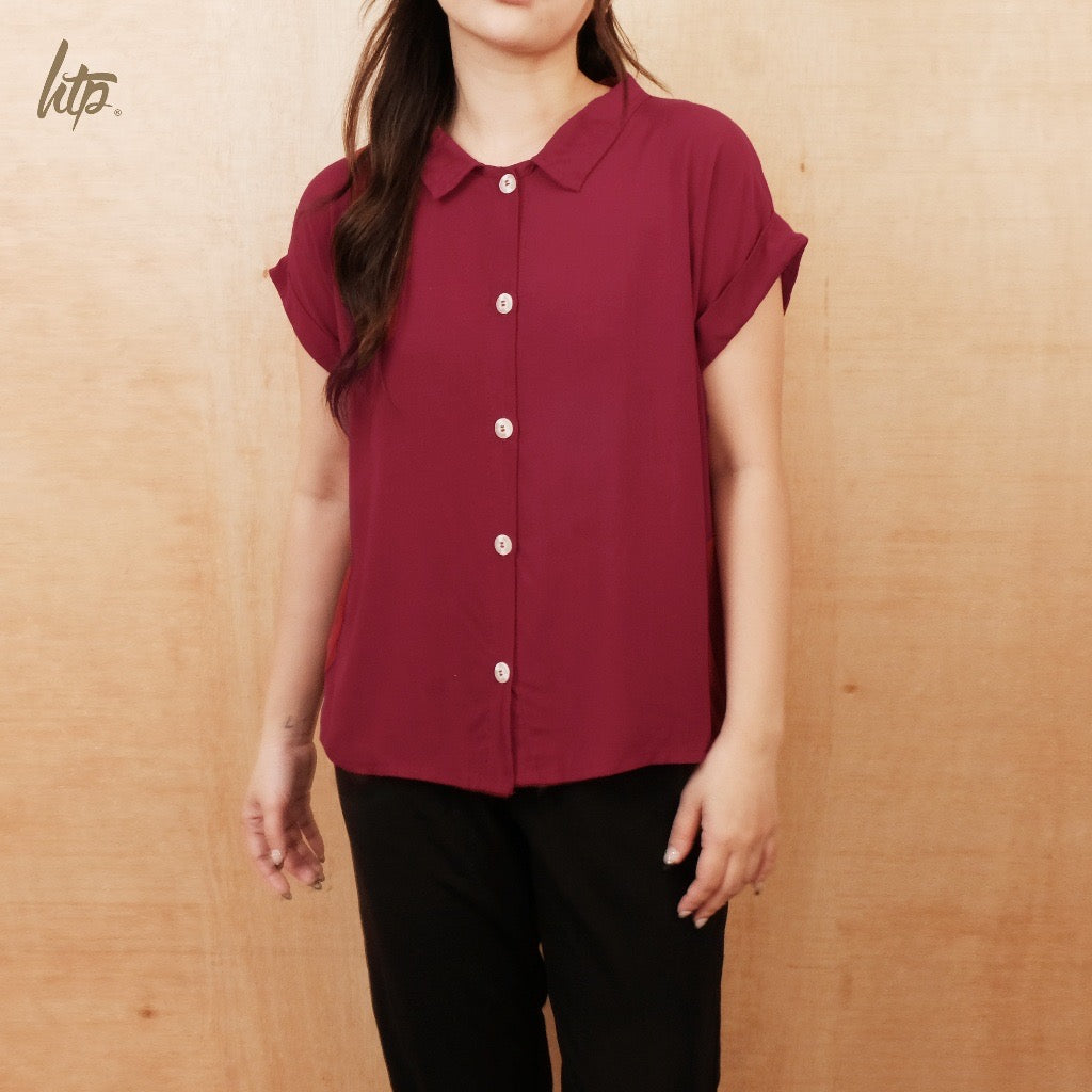HTP Button-down Folded Cap Sleeved Polo Top