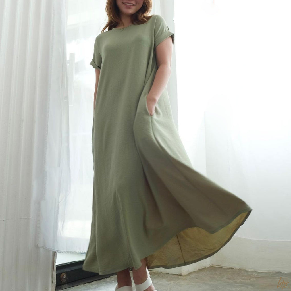HTP Crinkle Maxi Zip Pockets Dress