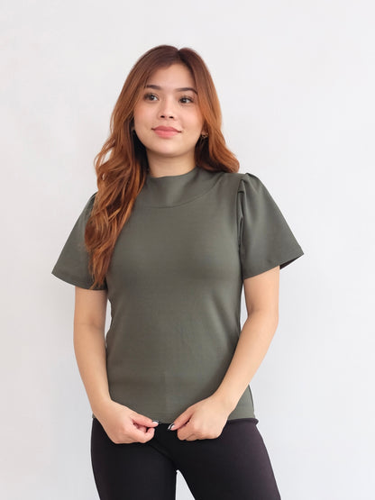 HTP Pleated Sleeves Mock Neck Top