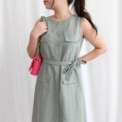 HTP Belted Sleeveless Dress for Women