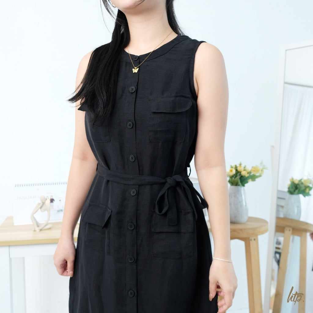 HTP Belted Sleeveless Dress for Women
