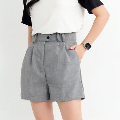 HTP High-Waist Buttoned Linen Shorts