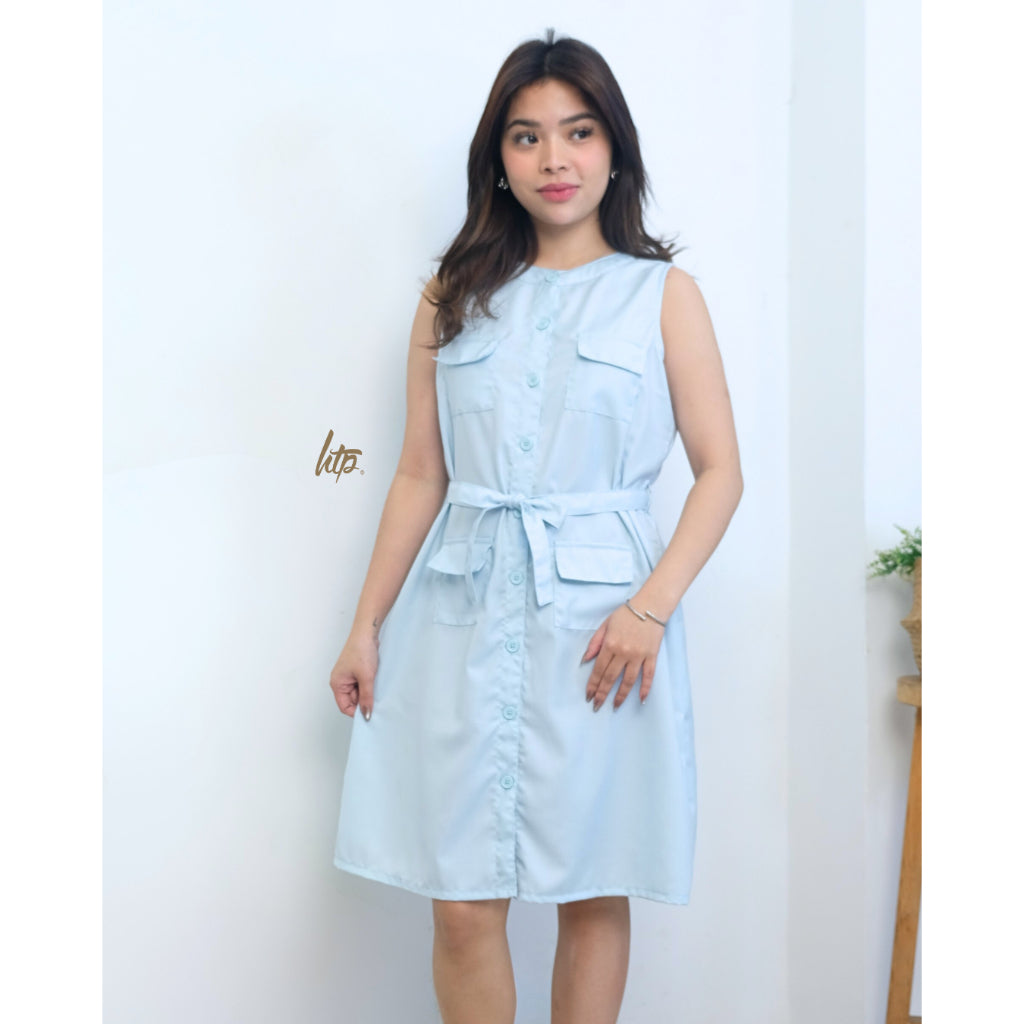 HTP Belted Sleeveless Dress for Women