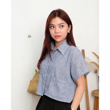 HTP Button Down Double Pocket Collared Top