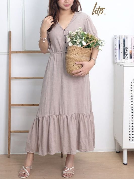 HTP V-Neck Waistline Slit Dress