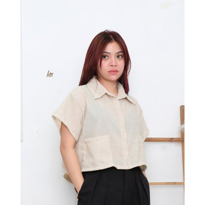 HTP Button Down Double Pocket Collared Top
