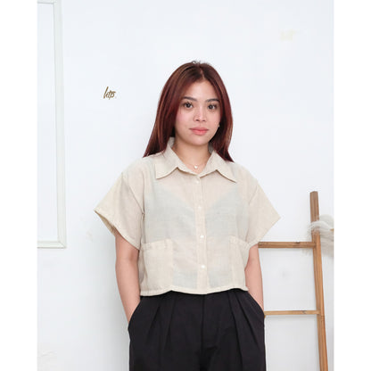 HTP Button Down Double Pocket Collared Top