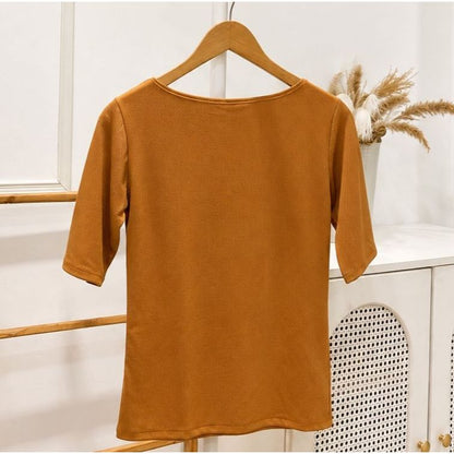 HTP Ribbed Boat Neck Sexy 3/4 Top For Women's