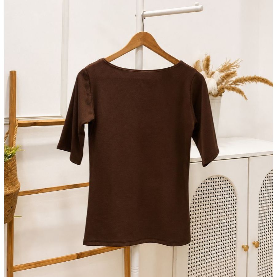 HTP Ribbed Boat Neck Sexy 3/4 Top For Women's