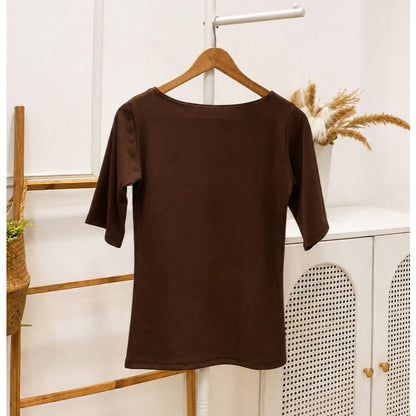 HTP Ribbed Boat Neck Sexy 3/4 Top For Women's