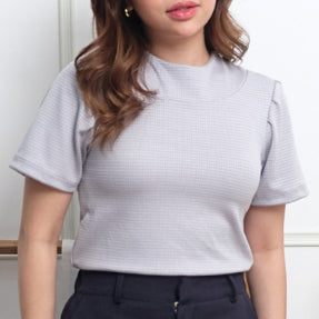 HTP Pleated Sleeves Mock Neck Top