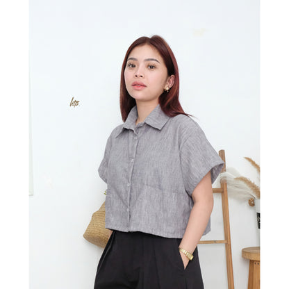 HTP Button Down Double Pocket Collared Top