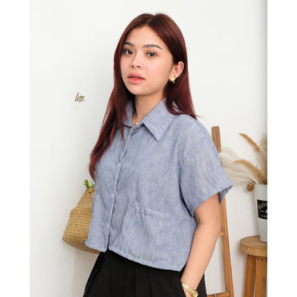 HTP Button Down Double Pocket Collared Top