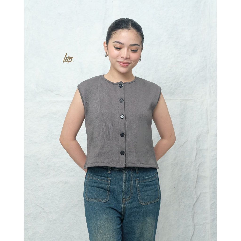 HTP Ribbed Button Down Top for Women