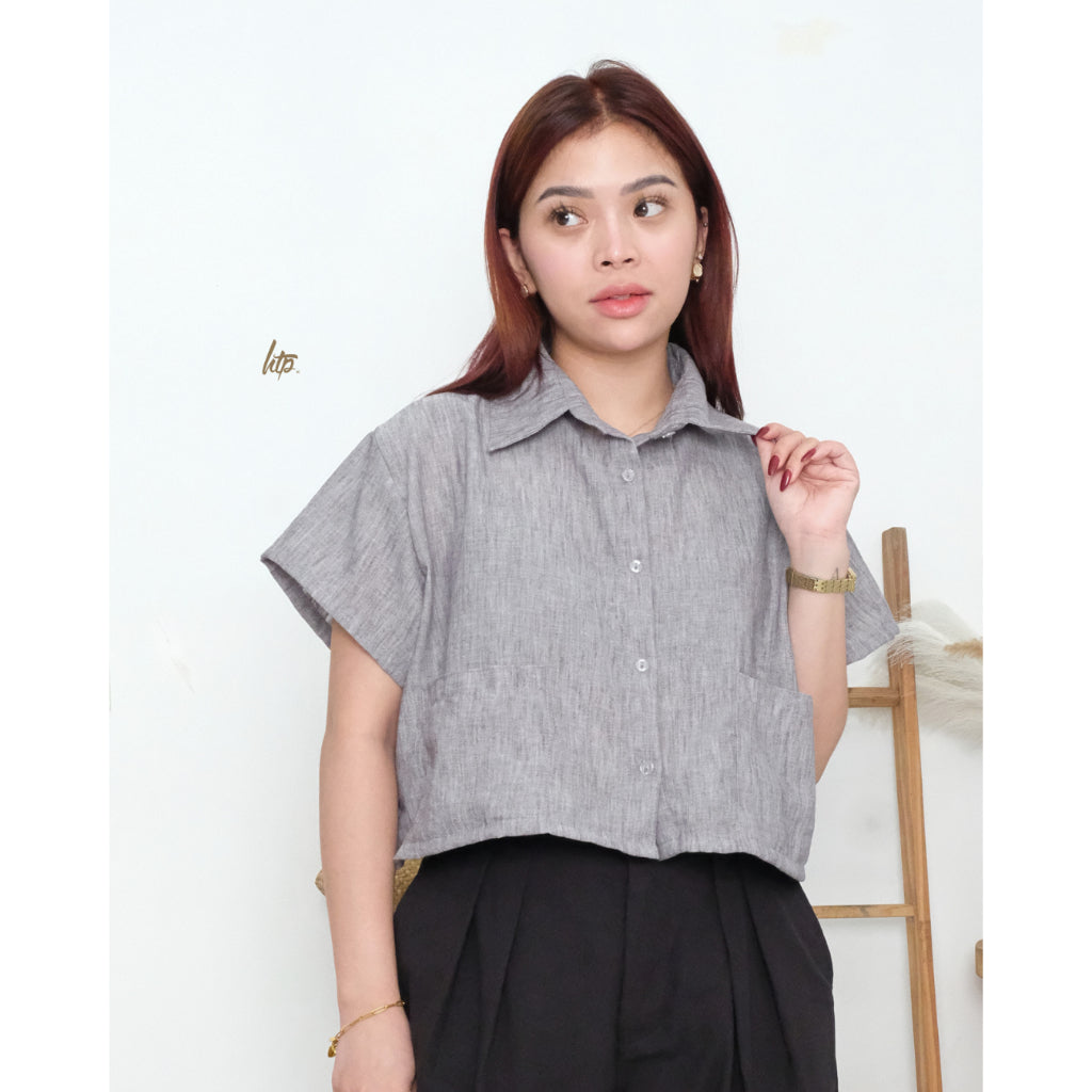 HTP Button Down Double Pocket Collared Top