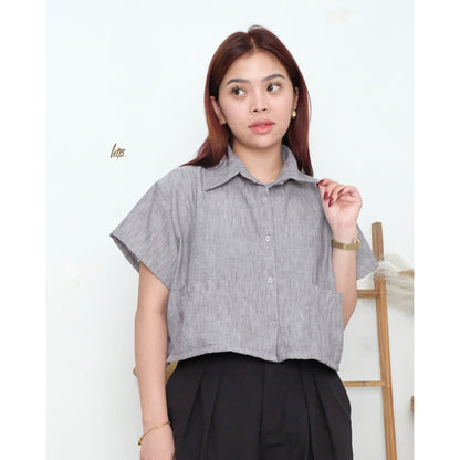 HTP Button Down Double Pocket Collared Top