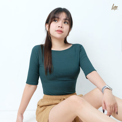 HTP Ribbed Boat Neck Sexy 3/4 Top For Women's