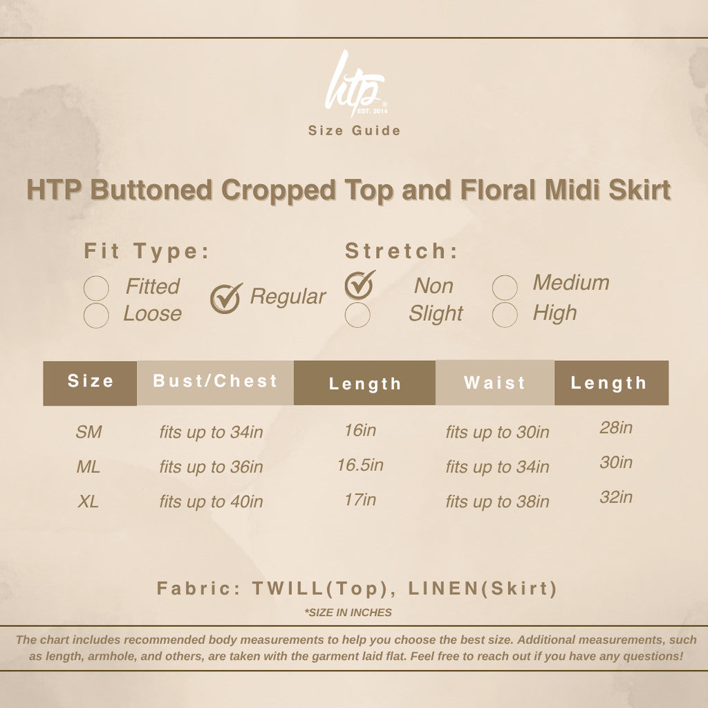 HTP Buttoned Cropped Top and Floral Midi Skirt Set