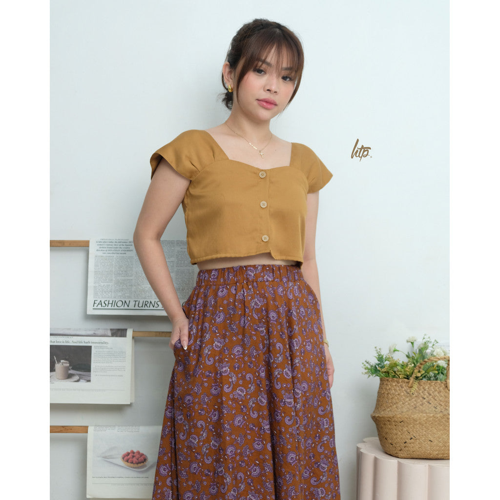 HTP Buttoned Cropped Top and Floral Midi Skirt Set