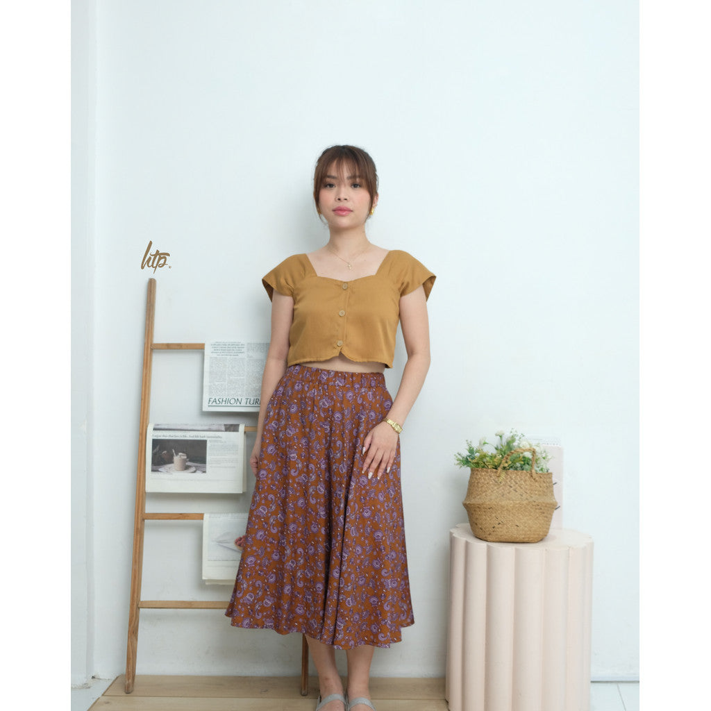 HTP Buttoned Cropped Top and Floral Midi Skirt Set