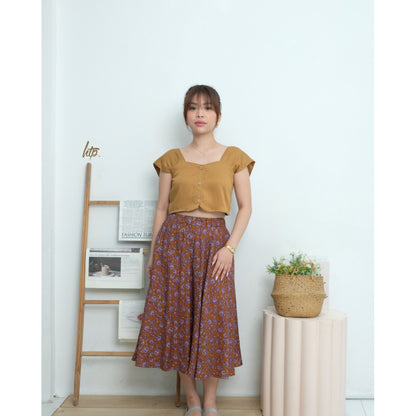 HTP Buttoned Cropped Top and Floral Midi Skirt Set