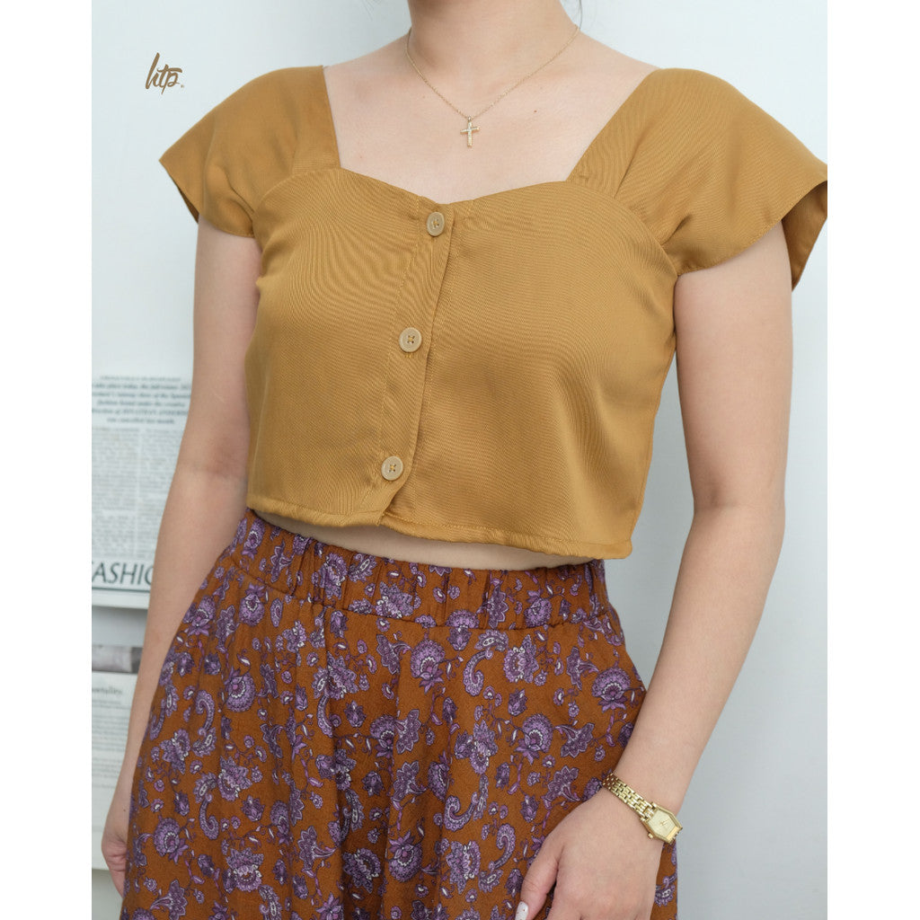 HTP Buttoned Cropped Top and Floral Midi Skirt Set