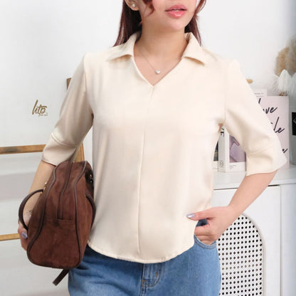 HTP 3/4 Collared V-Neck Top