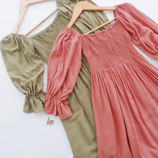 HTP Voluminous Smocked Linen Dress