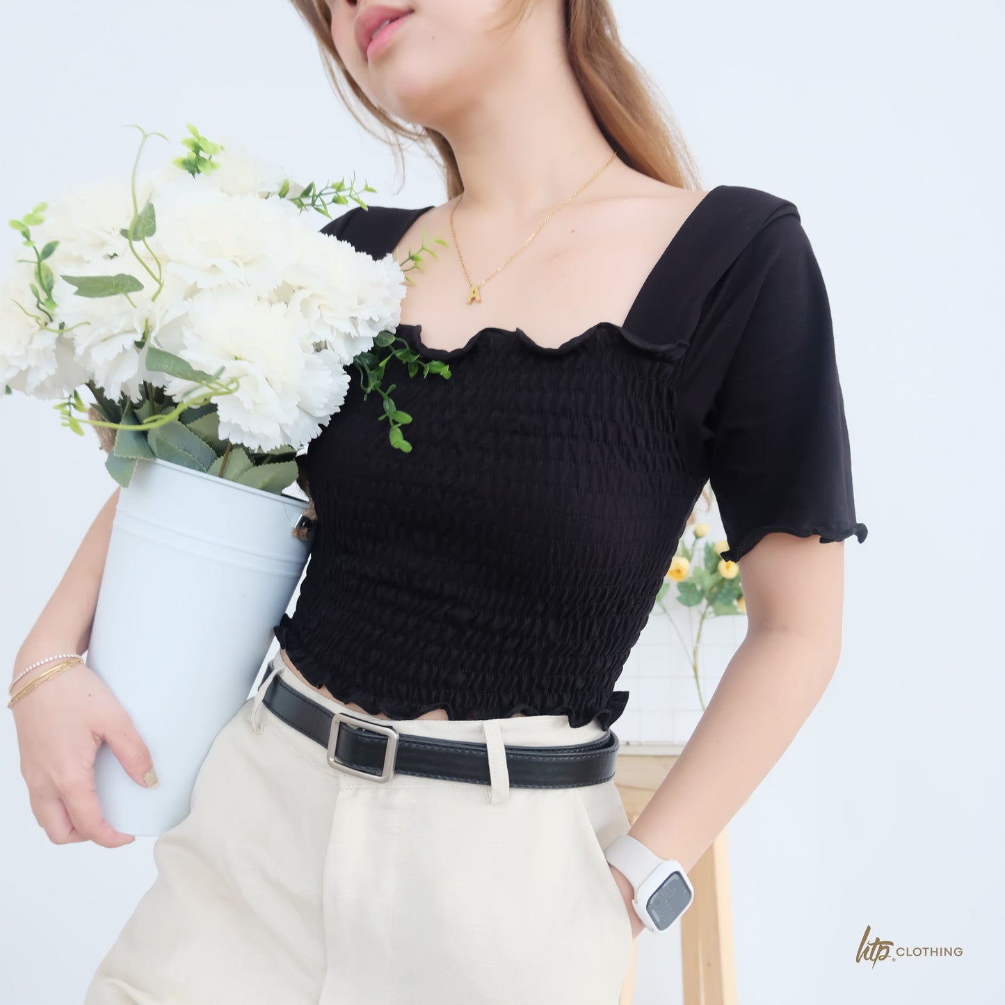 HTP Cotton Smocked Crop Top for Women