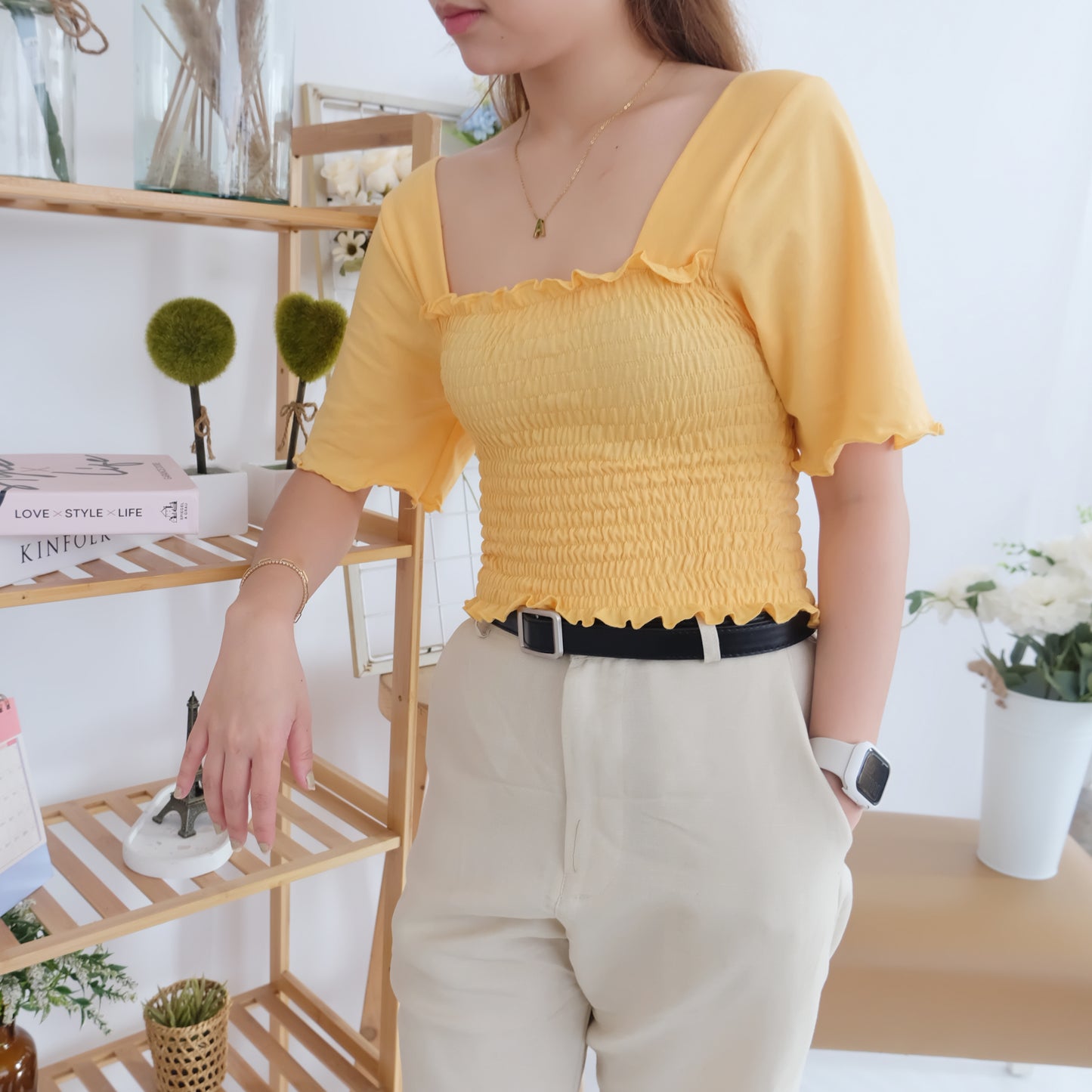 HTP Cotton Smocked Crop Top for Women