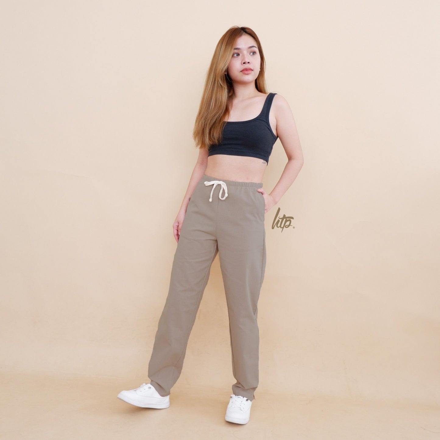 HTP Linen Pull-Up Pants With Tie And Pocket